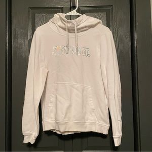 Nike women’s white cowl neck holographic “just do it” hoodie size M medium